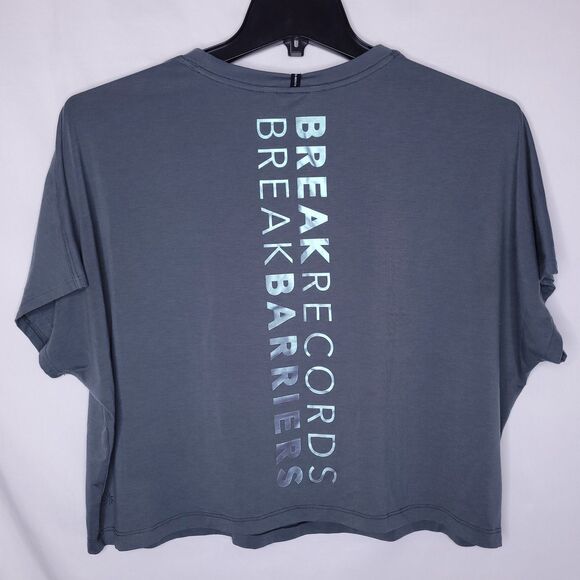 Athleta Allyson Felix Top Womens Medium Gray Cropped Break Records Break Barrier - Picture 1 of 11